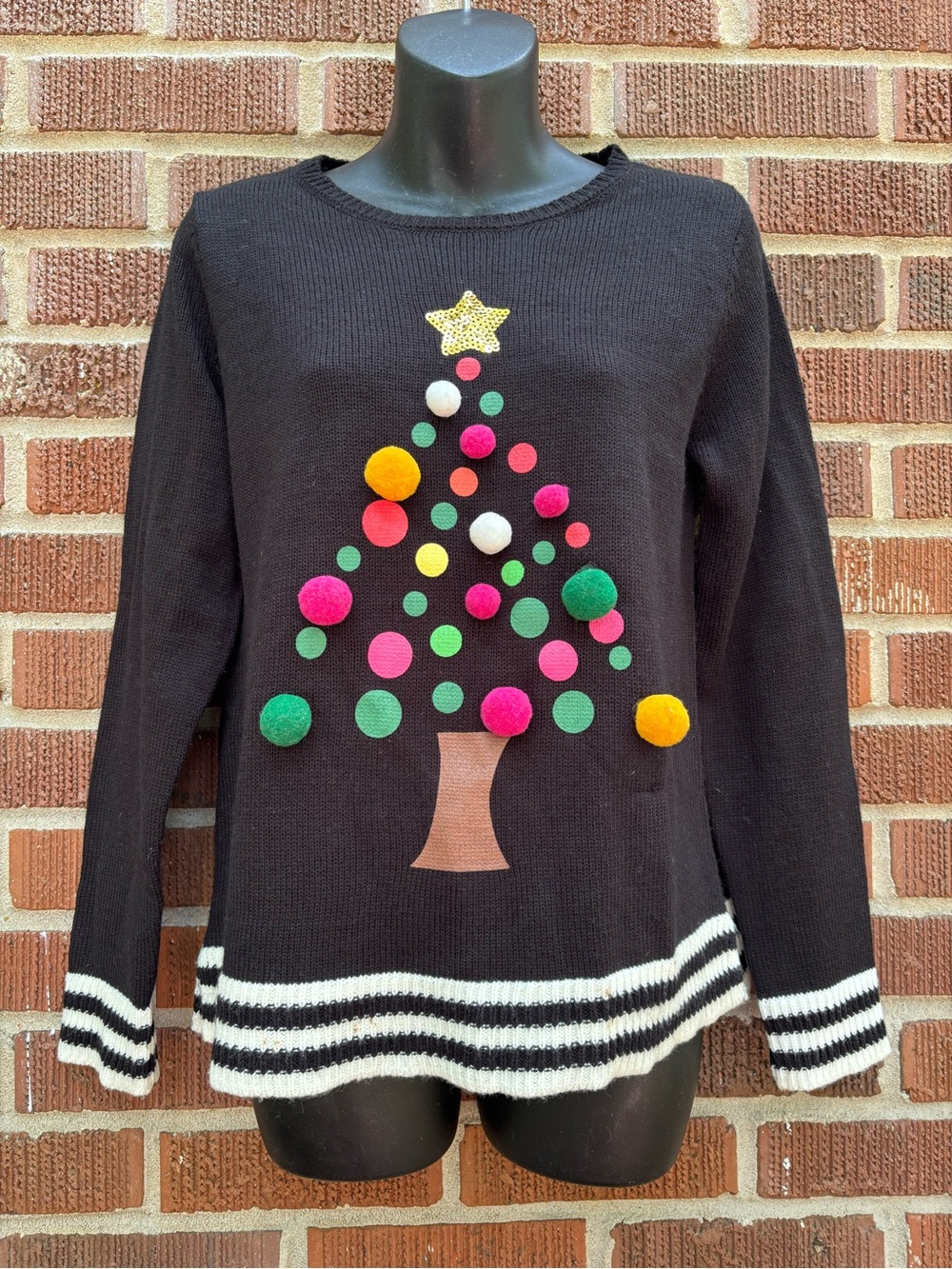 Holiday Time Black Christmas Sweater Christmas Tree Holiday Design Size S (4-6)